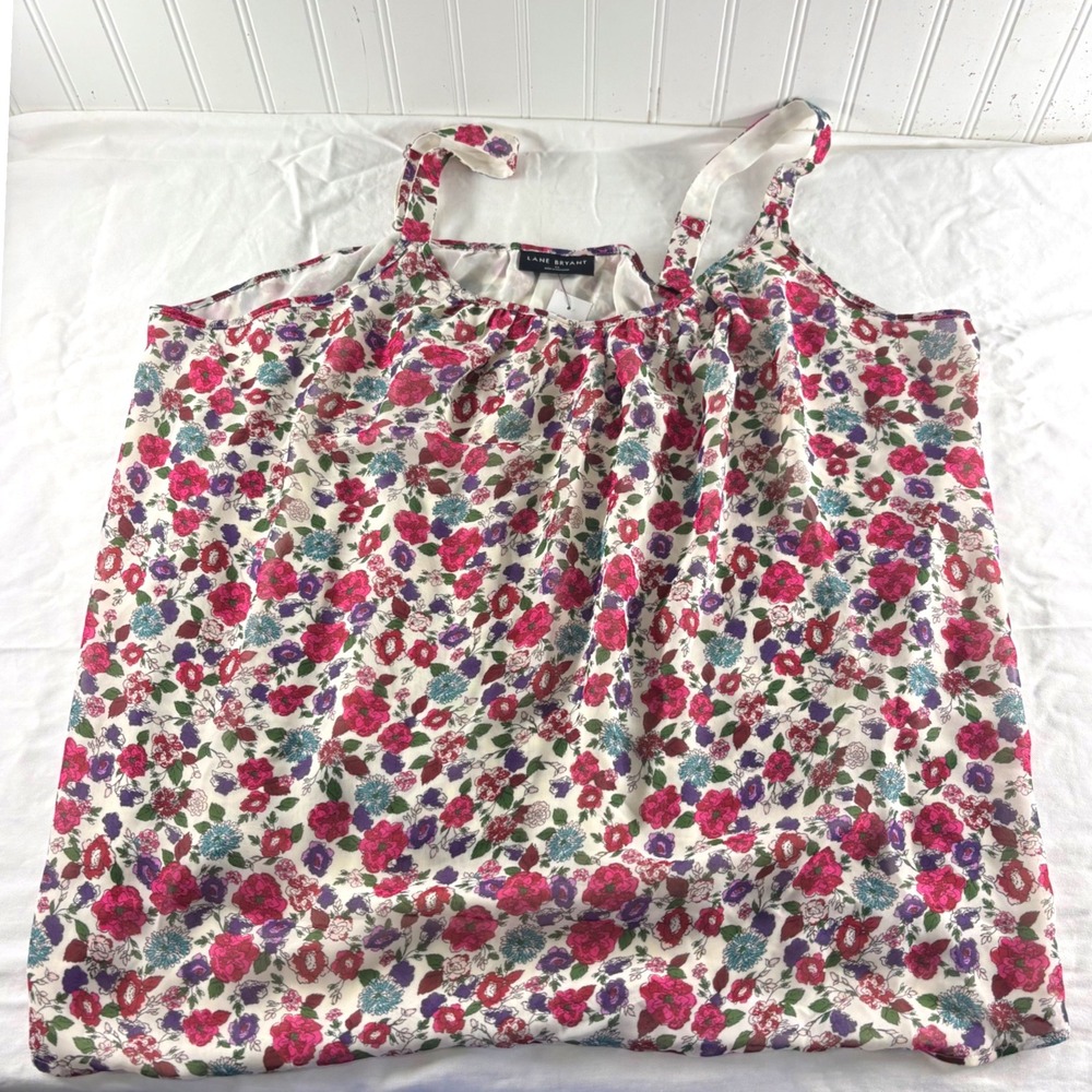 Lane Bryant Womens Plus 24 Floral‎ Camisole Tank Top Pink Purple Chiffon Lined